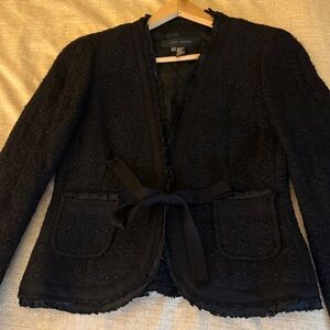 Zara Woman Black Tweed Blazer with Front Pockets & a Ribbon Tie Closure. Size 8.